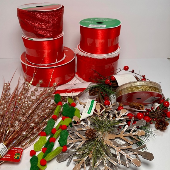 Huge Christmas Craft Bundle — Red Ribbons, Picks, Sprays, Garland & Decor Lot - Picture 5 of 5